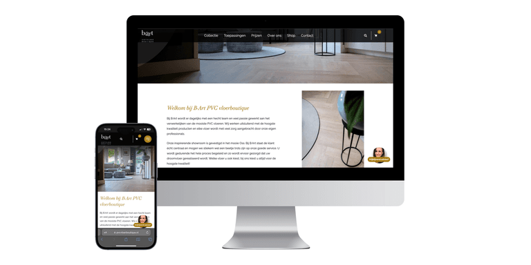 Screenshot van de website van B-Art Gietvloer Boutique