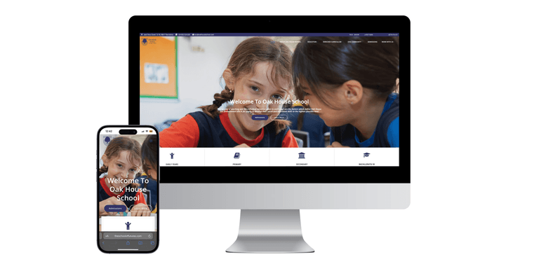 Screenshot van de website van Oak House School